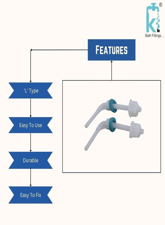 KI BATH FITTINGS مفصلات ومشبك غطاء مقعد المرحاض من نوع L من مادة PVC من شركة KI Bath Fittings | قطعة غيار لغطاء مقعد المرحاض الغربي (أبيض) - Image 2